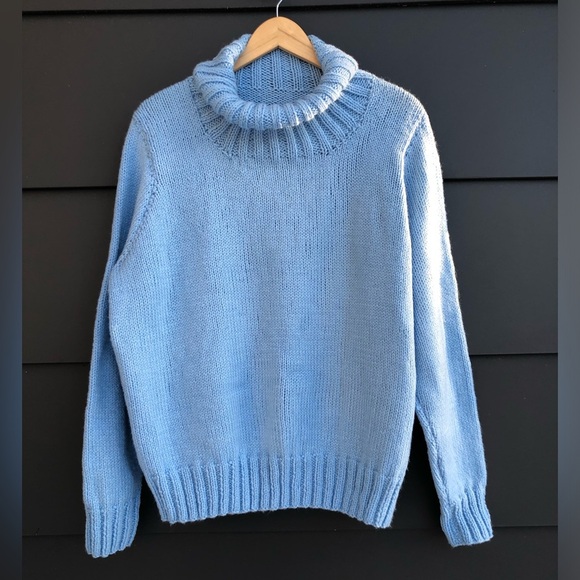 Hand Knitted Blue Turtleneck Sweater - Size L - Picture 4 of 4